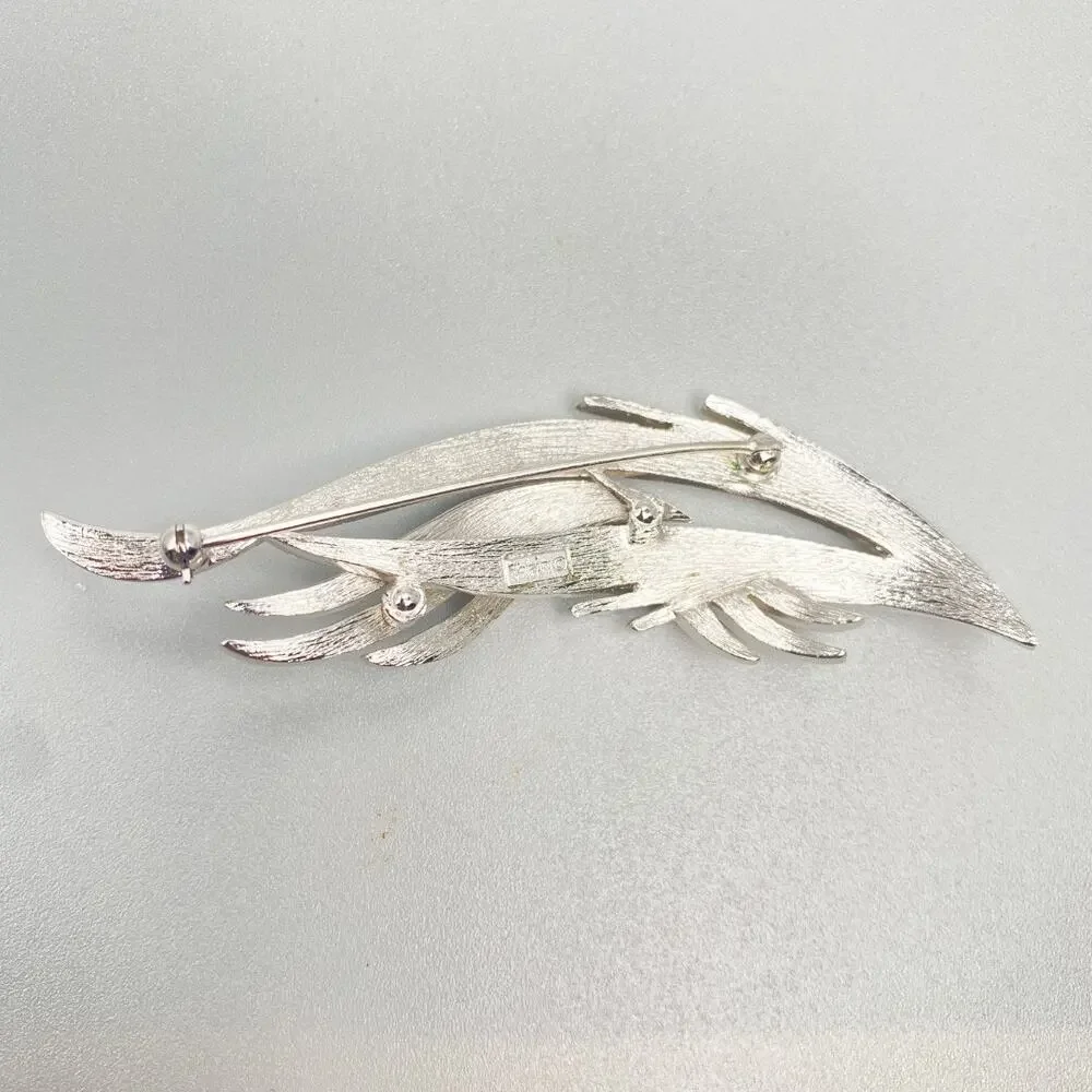Vintage Crown Trifari Silver Leaf Brooch Signed